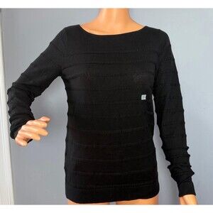 LOFT Ann Taylor Black Knit Striped Sweater Top Womens Small NWT Long SLV.